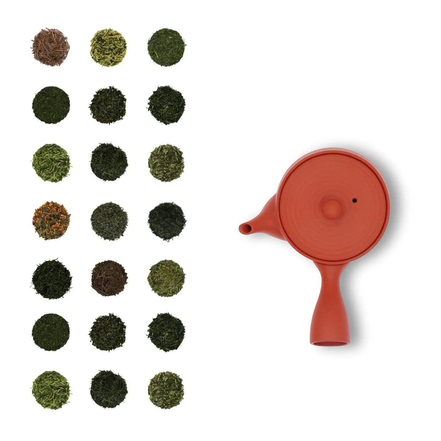 22 muestras de té con tetera