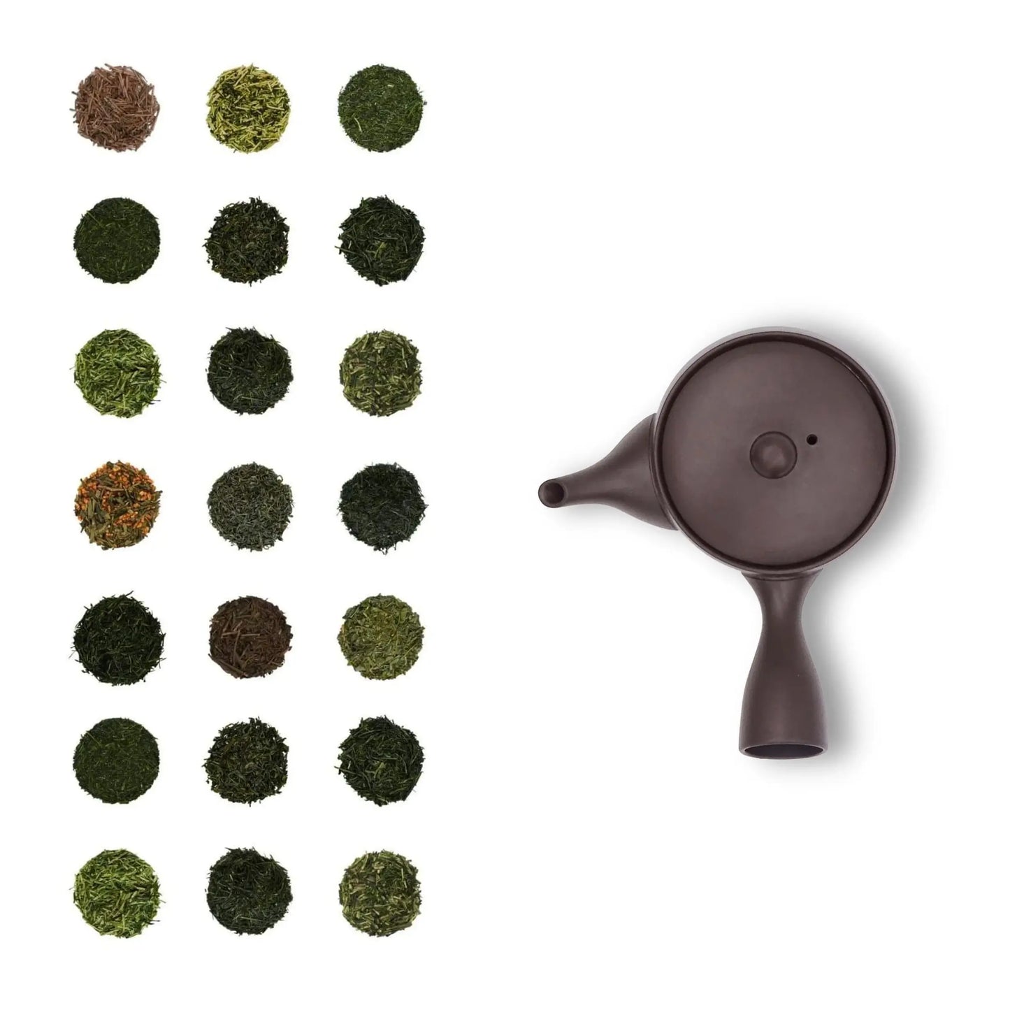 22 muestras de té con tetera