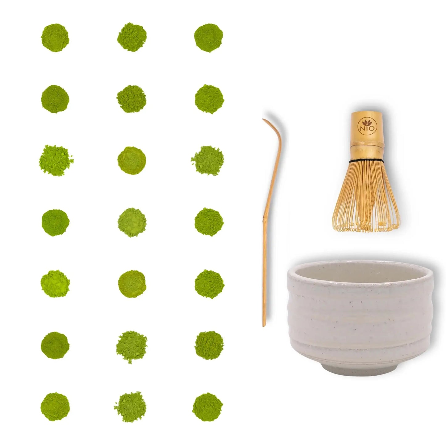 Paquete de 21 muestras de té matcha con batidor y tazón para matcha