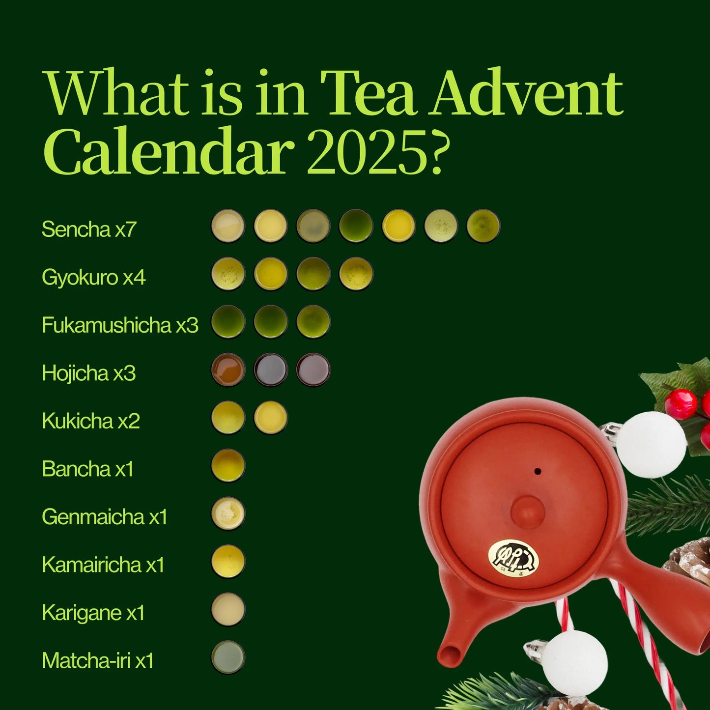 Calendario de Adviento de té verde con tetera